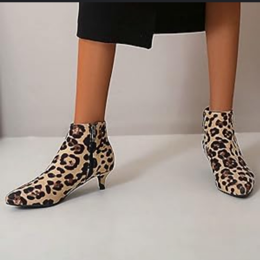 Leopard Print Kitten Low Heel Booties - image 1